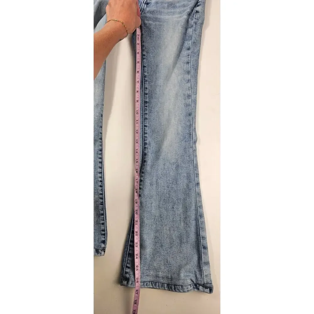 BKE girls flare light wash thick stitch blue jeans y2k comfort 10L 10 LONG #